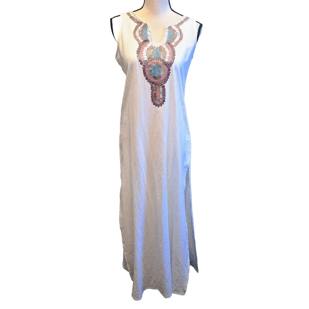 Just Fashion Now NWT white maxi cotton dress S with Side Slit - Picture 12 of 16